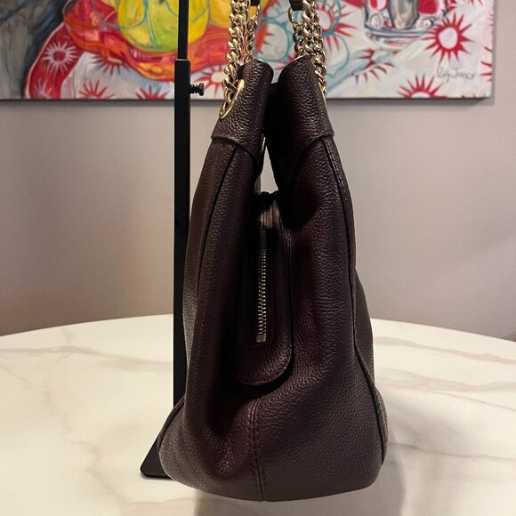 Coach Turnlock Edie Shoulder Bag 36855 Oxblood Pebbled Leather Chain Carryall - Picture 4 of 13